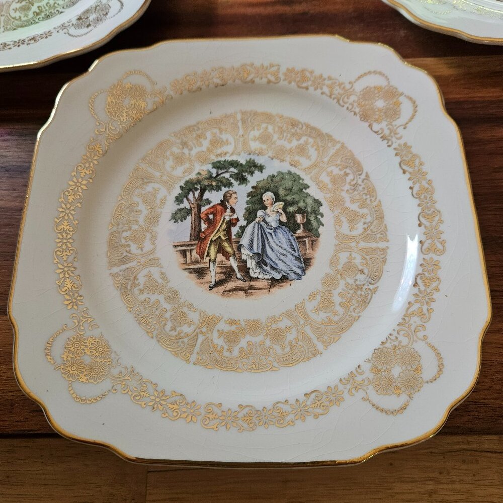 early American cake or pie dish by harker 4 piece set excellent condition